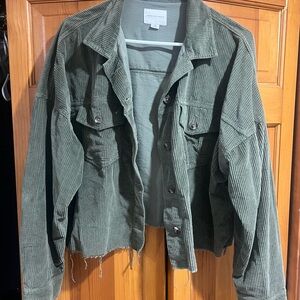 Corduroy Cropped Jacket Olive Green